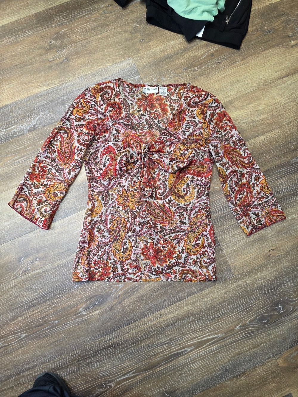 Paisley Tie-Front V-Neck Blouse in Rust Multi - Picture 5 of 6